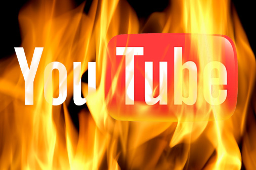 An image of the YouTube logo on fire.