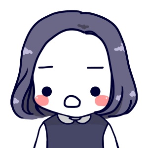 A simple digital drawing of a woman in white and dark blue. She has short, neat hair, a large forehead, and pink cheeks. She is wearing a sleeveless shirt or dress.